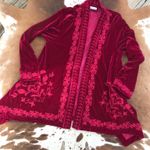 Boutique Time For Me Embroidered Velvet Open Front Cardigan sz M Photo 2
