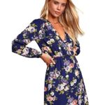 Lulus Floral Thats A Wrap Long Sleeve Faux Wrap Surplice V Neck Dress Navy S Photo 15