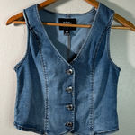 Refuge Bohemian Grunge Denim Jean Button-Up Sleeveless Layering Stretch Vest S/P Photo 0