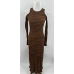 ZARA  Brown Knit Cold Shoulder Long Sleeve Midi Dress Size S New NWT Ribbed Photo 5