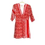 Antik Batik Iloni Cotton Silk Blend Red Floral Print Mini Dress SMALL Photo 3