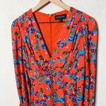 Saloni Eve Mini Dress Tangerine Sweetpeas Chiffon Viscose Smock V Neck Size 0 Orange Photo 8