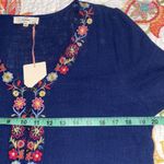 Entro  medium women’s shirt sleeve blue v neck floral embroidered baby doll dress Photo 5