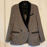 Free People Plaid Velvet Trim Blazer Oversized Tan Green XS Photo 2