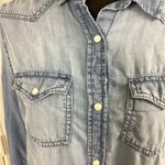 Lola River XS Chambray Shirt Pearl Snap Long Sleeves Western Blue Jean Pocket Photo 1