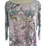 Y2K XCIT USA Freedom Realm Rhinestones Purple Top 1X Vampire Diaries Ed Hardy Photo 0