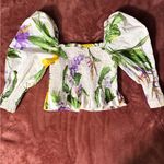 ZARA  Floral Off-Shoulder Crop Top - Cream and Green Photo 1