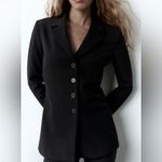 ZARA  Women Black Long Sleeves Tailored Blazer with Buttons Size XL Shoulder Pads Photo 3