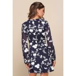 Lulus Mini Dress Women's Large Navy Blue White Embroidered Long Sleeve V-Neck Photo 1