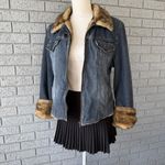 Vintage Y2K Women’s Giacca denim jacket w/ fur trim Size Large Bratz Winter Jean Blue Photo 6
