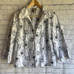 Chico's Chico’s white and black Floral‎ Hook and Eye button up jacket Womans size M Photo 0