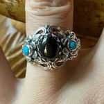 Natural Shungite Sleeping Beauty Turquoise Sterling Silver Ring Size 8 Black Photo 0