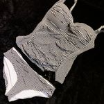 NWT Nip Tuck Joanne 2pc Tankini Bikini Swimsuit Black White Stripe Pinup Retro 8 Photo 0
