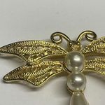 Monet Signed Costume Brooch Pin - Gold Tone Faux Pearl Dragonfly Insect Photo 1