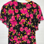 Abound  Floral Flutter Sleeve High/Low Maxi Dress Black/Pink Size L Photo 6