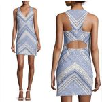 Amanda Uprichard  JACQUARD GRECIAN BLUE SILVER METALLIC THRED CUTOUT BACK DRESS S Photo 1