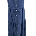 J. McLaughlin  Ruth Squareneck Maxi Dress Button Front Linen Navy Blue Medium Photo 5