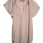 LOFT Top Women XS Pink Embroidered Tie Neck Blouse Cottage Minimal Modest Work Photo 0