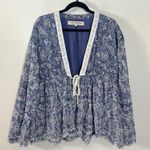 Free People Ethereal Romantic Cottage Eyelet Lace Anissa Bed Jacket Blue Large Photo 11