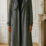 Love for Humanity Couture Black Label Faux Suede Gray Belted Trench Coat Sz XL Photo 0