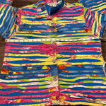 Vintage 90's Keren Hart Rainbow Striped‎ Cotton Jacket Womens Large Bright Artsy Blue Photo 13