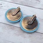 Vintage Clip On Earrings Extra Large Retro Circle 1.5" Light Blue Photo 6