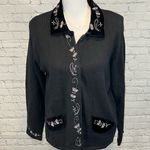 Tiara International  Cardigan Vintage 90's Embroidered Black with Velvet Trim-S Photo 0