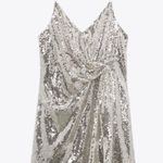 ZARA NWT Knotted Sequin Silver Dress Size M Photo 1