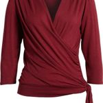 Loveappella Elegant Burgundy Faux Tie Wrap Top Size Small New WOT Photo 4
