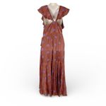 Anthropologie  Ruffle-Sleeve Printed Wrap Maxi Dress brown blue floral M Photo 3