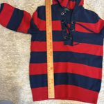 Ralph Lauren 100% Cotton Hooded Sweater, 3/4 Sleeves, Red/Blue, Size Medium Photo 9
