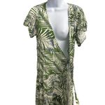 Cupshe  Wrap Dress Tropical Palm Leaf Print Green White Short Sleeve Midi Beach Photo 4