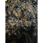 Long Semi Sheer Scarf with Velour Floral Print Black Gold 66" Long Photo 5