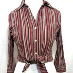 Apt. 9  Stretch Small Striped Red 3/4 Sleeve Top V-Neck Buttoned Retro Y2K‎ Work Photo 0