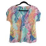 Lilly Pulitzer Asher Silk Top Cameo White Electric Feel Short Sleeve V-neck XS Photo 0