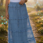Pastel Blue Maxi Ruffle Princess Skirt Shimmer Whimsical Elastic Waist Fairytale Size M Photo 0