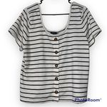 Torrid  size 1 striped black off white striped button down front short sleeve top Photo 0