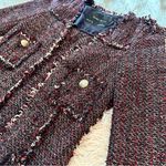 ZARA Basic Tweed Longline Coat Jacket XS Black Red Fringe Bouclé Photo 10