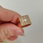 Gold Square Signet Rhinestone Glam Ring “Vicenza” Chunky Statement Classic Femme Jewelry Photo 12