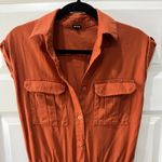 MONROW Women's XS Rust Twill Jumpsuit Orange Photo 2