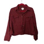 American Eagle Womens Red Plaid Cropped Button Photo 0
