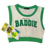 JULIA LOVEJ Limited Edition BADDIE SIZE large white cropped tank top green trim Photo 4