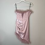 Lavish Alice Feather Trim Satin Asymmetric Ruched Strapless Bandeau Dress Rose Pink Size 6 Photo 6