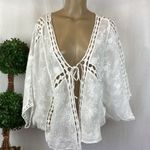EXPRESS White Short Sleeve Crochet Lace Tie Front Swim Bathing Suit Cover Up Top Photo 0