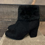 Allegra K  Chunky Heel Fur Top Ankle‎ Suede Boot Black Size 6 Photo 0