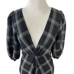 Free People  Miss Molly Plaid Puff Sleeve Mini Dress Black White Size 0 Photo 6