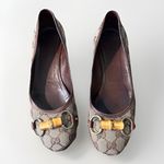 Gucci  GG Canvas Bamboo Horsebit Flats Monogram Beige Brown 7.5 Photo 2