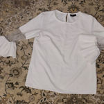 FLAW Elegant White Blouse with Sheer Sleeves pearl sparkles Size M Photo 0