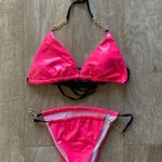 Pink vinyl hot pink gold chain adjustable bikini set M NEW Size M Photo 0