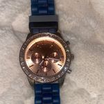 Navy Blue Strap Watch with Faux Gold Face Photo 1